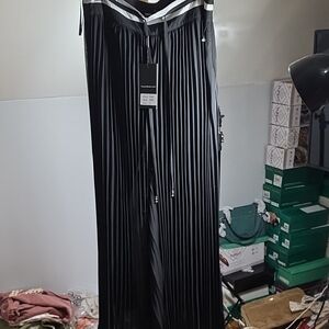 Black Pleated Wide-Leg Drawstring Pants